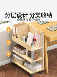 小书架可移动带轮书桌书本收纳置物架落地桌边简易储物架桌旁书柜 白色大号（平面款）