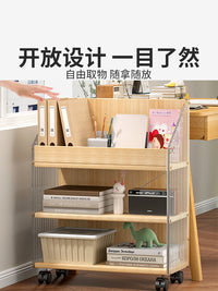 小书架可移动带轮书桌书本收纳置物架落地桌边简易储物架桌旁书柜 白色大号（平面款）