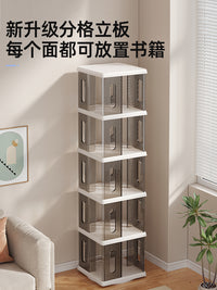 旋转书架落地置物架儿童书柜学生家用储物柜客厅展示架书本收纳架 【透明灰】转盘书架3层【可旋转】