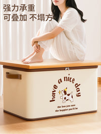 衣服收纳箱衣服被子大容量超大整理箱家用布艺旅行折叠衣柜储物箱 米色【40L大号-带盖】约40件春秋衣物