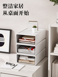 桌面收纳盒透明化妆品置物架学生文具整理可叠加抽屉式办公储物柜