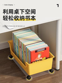 北欧轻奢可移动整理收纳箱桌下放书本学生书包收纳盒带滑轮教室用 奶油白-大号【可移动带滑轮】