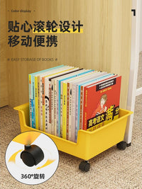 北欧轻奢可移动整理收纳箱桌下放书本学生书包收纳盒带滑轮教室用 奶油白-大号【可移动带滑轮】