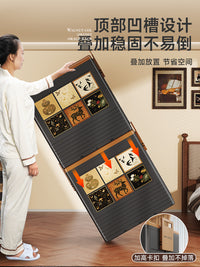 收纳箱大容量超大装衣服整理柜家用衣物折叠储物筐中古风收纳箱子 中古风-巨大号【2025专利：高把手❤️三秒折叠+4滑轮】1个装