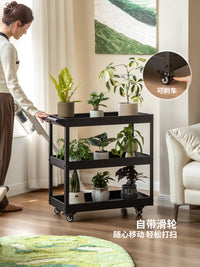 源氏木语铁艺花架客厅客厅现代简约置物边几黑色小户型可移动推车