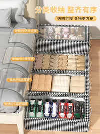 床底收纳箱家用扁平抽屉式衣服被子整理床下神器防潮可折叠储物盒 千鸟格【中号】加粗钢架 强力承重不变形 拍一发一【双层加厚/叠放稳固/亲肤材质/安全无味】