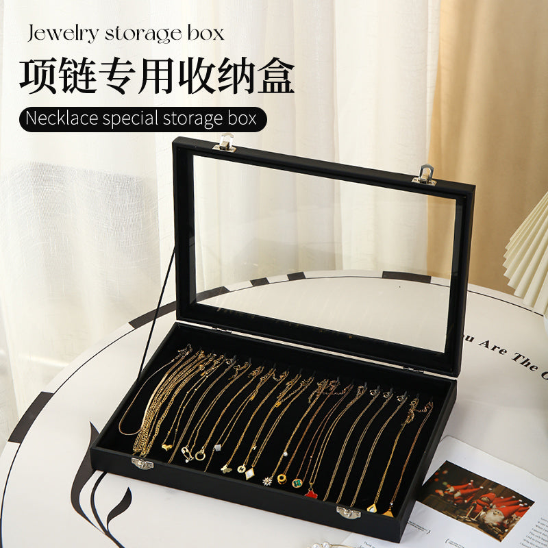 项链收纳盒专用挂式手链首饰收纳神器大容量分格盒放项链的展示盒 灰色戒指+9格-带盖锁扣