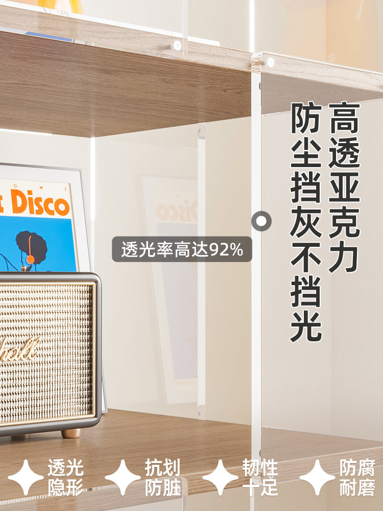 梅氏亚克力旋转书架家用书房展示柜实木落地置物架创意转角书柜 【原木色】5层