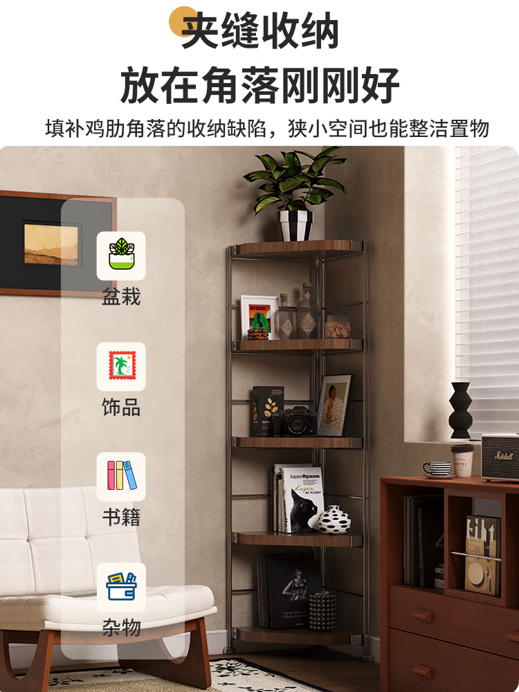 转角架货架置物架多层书架落地多功能厨房客厅阳台拐角夹缝收纳架 4层130高41长41深（黑色）