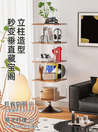 亚克力旋转书架落地置物架一体靠墙可移动儿童绘本架书柜子展示柜 原木色3层