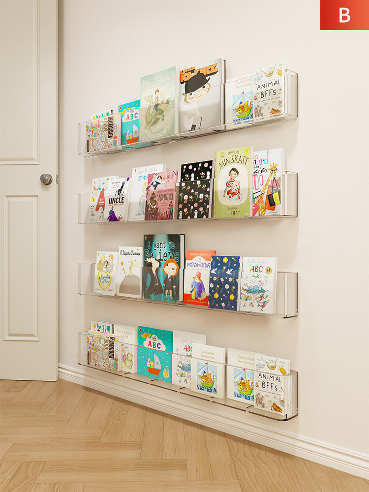 墙上书架免打孔门后置物架儿童绘本展示架挂墙杂志架墙面装饰收纳 透明款-1件装（送无痕贴）