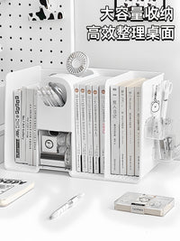 桌面书本收纳盒多功能书架置物架学生书桌上文具杂物整理创意笔筒 【黄色双款书立】✅加厚无异味