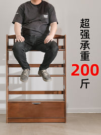 实木书架置物架落地家用儿童创意收纳架原木靠墙组合带抽屉小书柜 樱桃木色-三层带抽屉-宽60cm