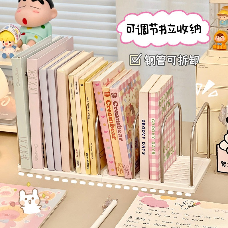 桌面书本收纳架简约可折叠书架书房书桌办公室整理置物架书立架子 白色 1个