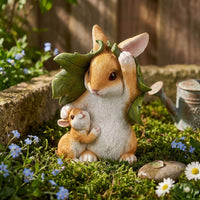Rabbit Statue with Baby Cottagecore Rabbit Statue Whimsical for Yard, Flower Bed