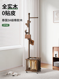 实木衣架落地衣帽架卧室客厅可移动家用房间衣服收纳脏衣篓挂衣架