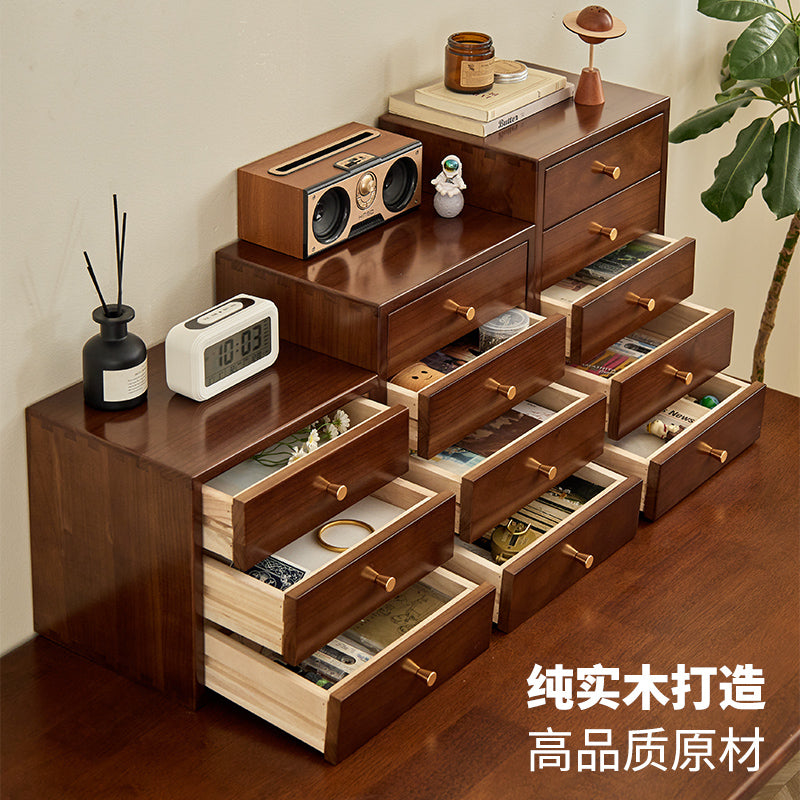 实木桌面抽屉收纳盒化妆品杂物办公桌整理盒梳妆台储物盒子置物盒 四层四抽【纯实木】
