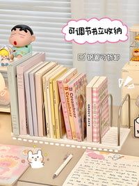 桌面书本收纳架简约可折叠书架书房书桌办公室整理置物架书立架子 白色 1个