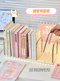 桌面书本收纳架简约可折叠书架书房书桌办公室整理置物架书立架子 白色 1个