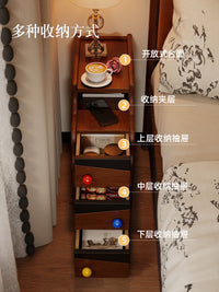 中古风实木超窄床头柜卧室20cm窄边柜创意设计三层复古长条床边柜 原木色【20cm】加厚橡胶木框架+实木抽屉 整装