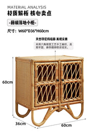 壹玖筑梦空间 日式ins天然真藤编床头边柜双门客厅收纳储物鞋柜子