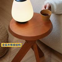 涵客实木边几创意客厅沙发小茶几圆几现代简约床头柜置物架中古 樱桃木 仿古色