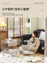 亚克力边几小推车客厅可移动透明茶几家用轻奢边几卧室床头柜餐车 透明置物板边几+【2张随机海报版】