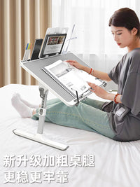 床上小桌子升降可折叠学习家用办公书桌电脑桌阅读架桌飘窗懒人桌 【优雅白】升级款+书架+抽屉