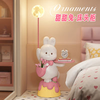 卡通可爱兔子床头柜替代品一体带灯卧室儿童房女床边柜小型置物架