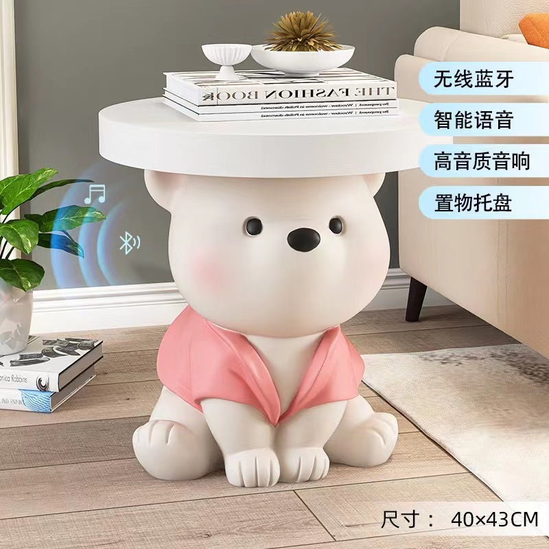 创意卡通小熊儿童房卧室带蓝牙音响床头柜飘窗榻榻米高级感置物架 粉色【高43cm】 组装