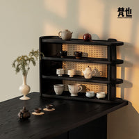 梵也家具空藤杯架桌面增高收纳架茶具展示架黑色白蜡木藤编置物架