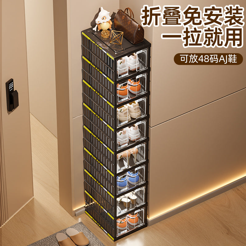 折叠免安装鞋架子家用小窄门口鞋柜多层简易室内鞋子收纳鞋盒新款 黑色【2列6层12格】放12双鞋-带diy贴纸