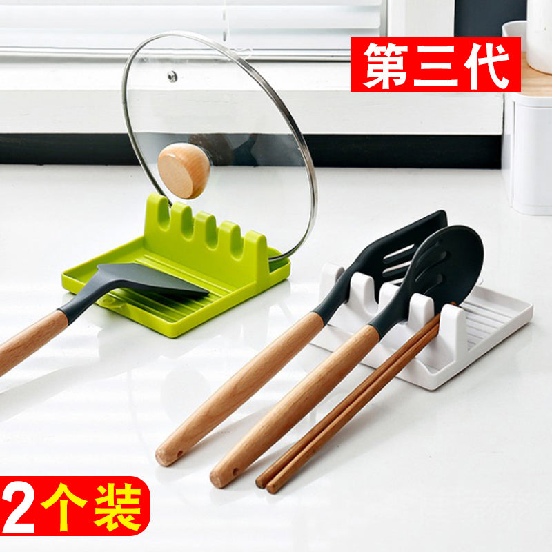 多功能锅铲架勺子收纳架子家用筷子锅铲垫托厨房收纳置物架锅盖架 升级款抹茶绿 2个装