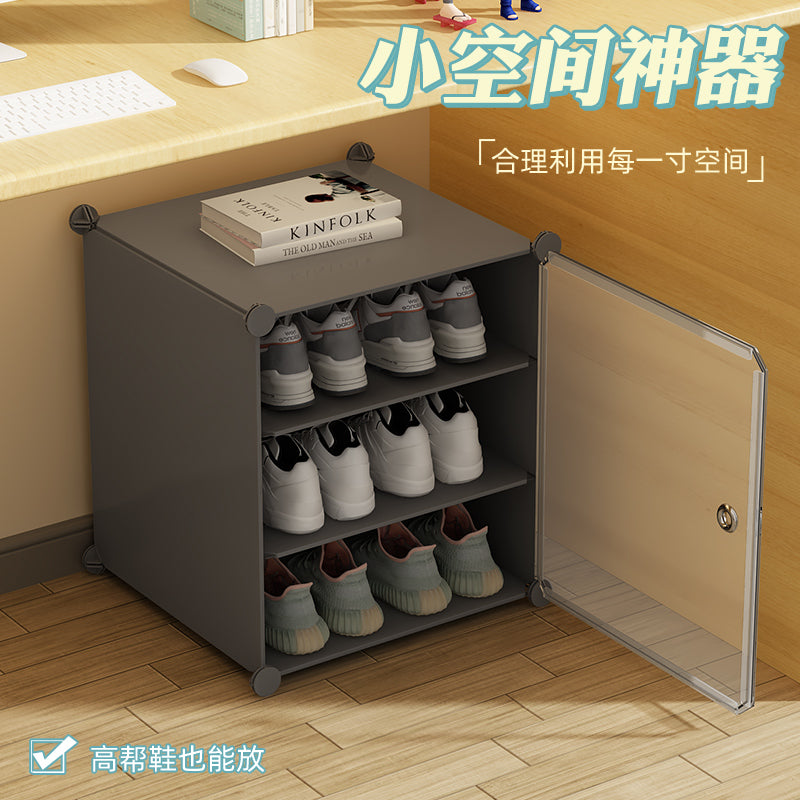 鞋盒家用门口宿舍鞋架透明收纳盒多层室内简易鞋柜省空间收纳神器 【透明门】2列3层-高级灰