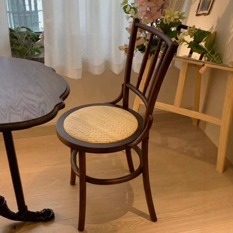 美式欧式实木复古藤编餐椅中古索耐特家用餐厅靠背椅子甜品店桌椅 黑胡桃色-藤面