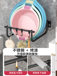 脸盆收纳架免打孔卫生间置物架不锈钢可折叠壁挂式洗脸盆放盆架子 可折叠壁挂盆架-大号-不锈钢磨砂黑