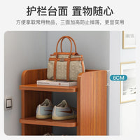 家用门口简易鞋架小超窄转角墙角门外鞋柜收纳分层隔板夹缝实木色