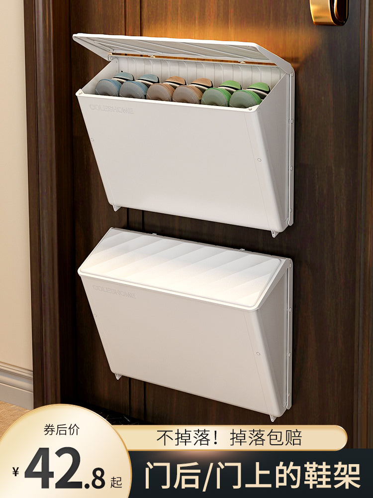 门后鞋架壁挂式免打孔拖鞋架子收纳神器宿舍鞋盒置物家用门上鞋柜 【❤亏本冲量】1个装（纯白色）