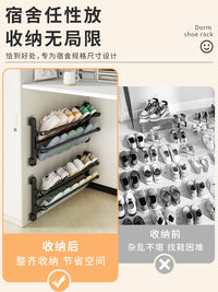免打孔宿舍鞋架子小型桌下鞋子收纳架小窄挂壁式置物架沥水挂墙上 可折叠-曜石黑50cm长【可放4双鞋】