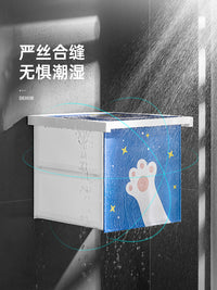 浴室折叠收纳柜洗澡放衣服神器防水免打孔厕所卫生间置物架壁挂 常规款（白色柜体-盖子带图案）-青   山