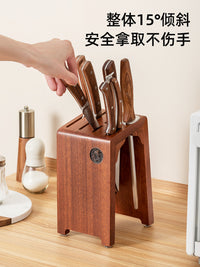 实木刀架刀座置物架台面多功能厨房家用防霉高端刀架子刀具菜刀架 乌檀木刀座-筷子收纳一体·