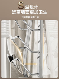 304不锈钢厨房锅盖架免打孔壁挂式放砧板案板菜板置物架子多功能 加厚304不锈钢2层带接水盘（免打孔）