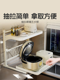 微波炉置物架抽拉式厨房电饭煲架子台面多功能电器烤箱收纳架