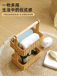 Kens双层仿藤编置物架多层厨房浴室卫生间收纳架桌面零食储物筐 浅咖色 单层 大号