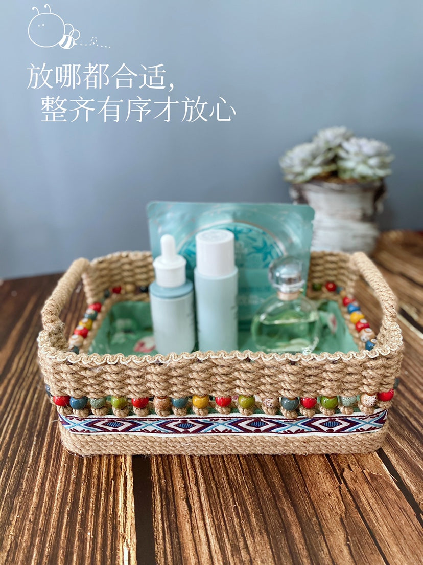 纯手工精品麻绳编织收纳筐桌面零食筐杂物小物品整理筐diy升级版 复古风
