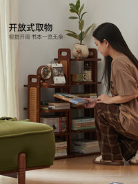 家庭阅读区布置儿童书架多层绘本收纳架实木落地置物架转角窄书柜