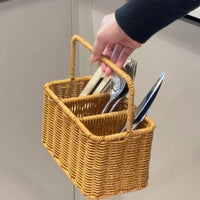 复古藤编收纳筐家用多功能分格带提手玄关杂物置物架厨房勺筷收纳