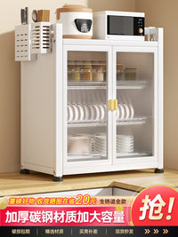 碗碟收纳架密封防尘碗筷餐具收纳盒碗盘箱带沥水厨房放碗柜置物架 黑色双层加长款【套装】容量升级✅加粗碳钢