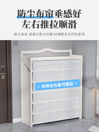 免安装防尘布帘鞋架可折叠门口多层鞋柜家用收纳神器省空间置物架 50长4层折叠【灰色】收纳鞋架【月白纱帘】
