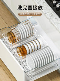 免安装碗盘收纳架厨房置物架碗架沥水架家用橱柜内筷盒放碗碟架子 碗架黑色【加粗加厚 带接水盘】